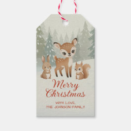 Cute Deer and Woodland Animals Merry Christmas Presentetikett