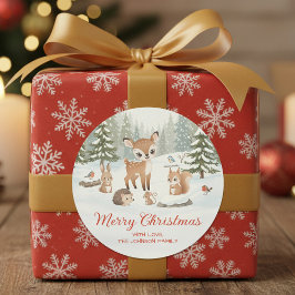Cute Deer and Woodland Animals Merry Christmas Runt Klistermärke