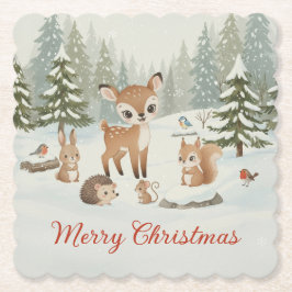 Cute Deer and Woodland Animals Merry Christmas Underlägg Papper