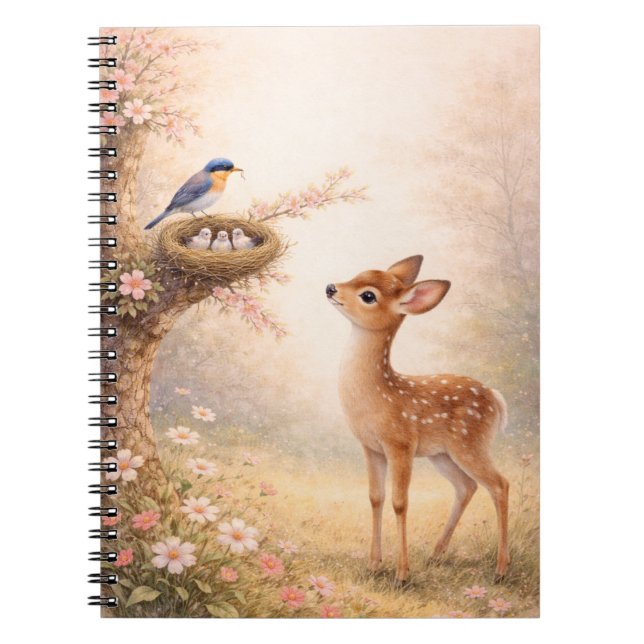 Cute Deer Bird Nest Aesthetic Notebook |  Anteckningsbok (Framsidan)