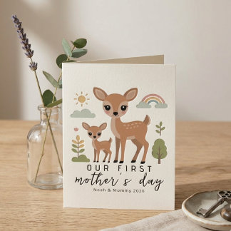 Cute Deer Mom Baby First Mothers Day Illustration Kort