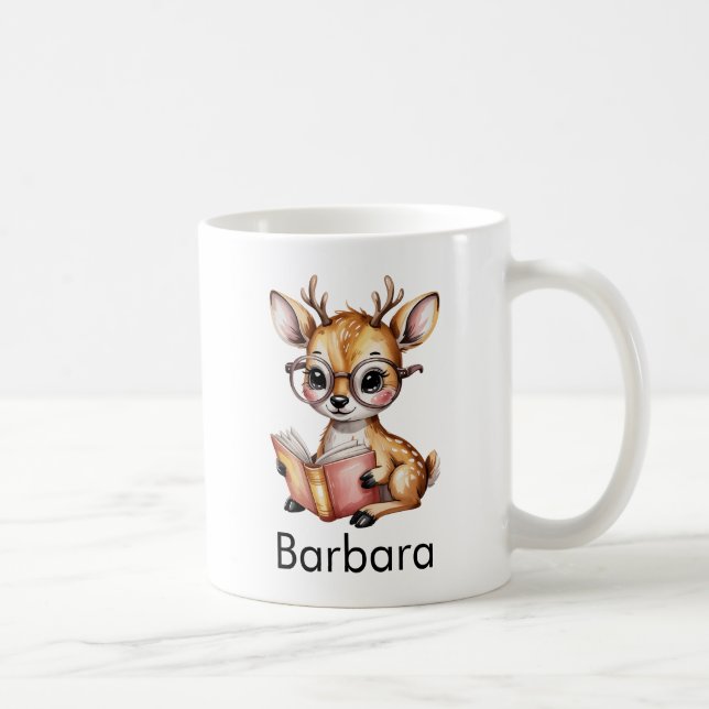 Cute Deer Reading a Book Custom Kaffemugg (Höger)