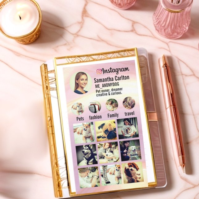 Cute delikat naturligt rosa gradient Insta-rutnät Visitkort (Trendy pink gradient background insta grid business card)