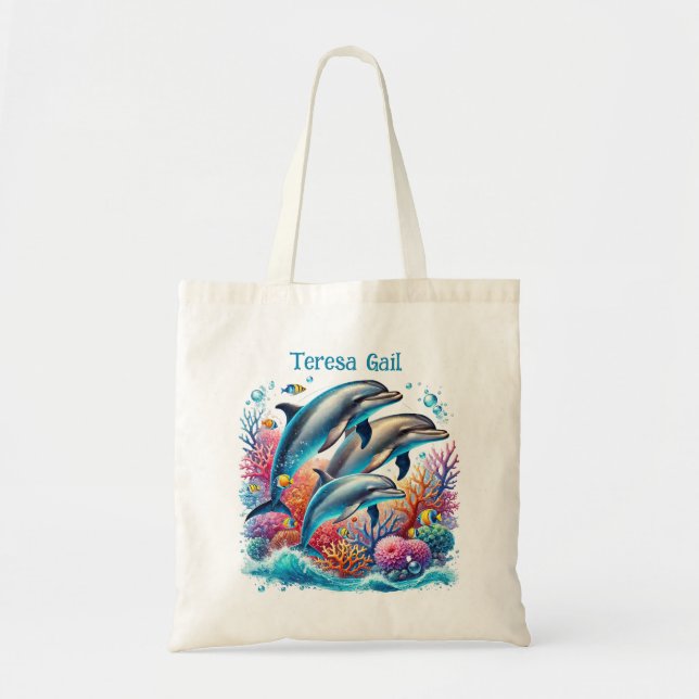 Cute Delphin älskare add namn Tygkasse (Framsidan)