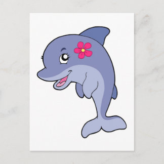 Cute Delphin Girl with blomma Vykort