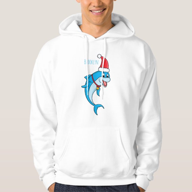 Cute delphin med Santa hat-tecknad Hoodie (Framsida)
