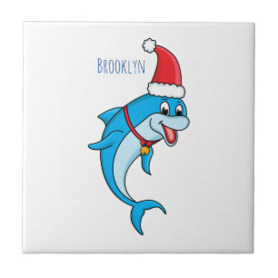 Cute delphin med Santa hat-tecknad Kakelplatta