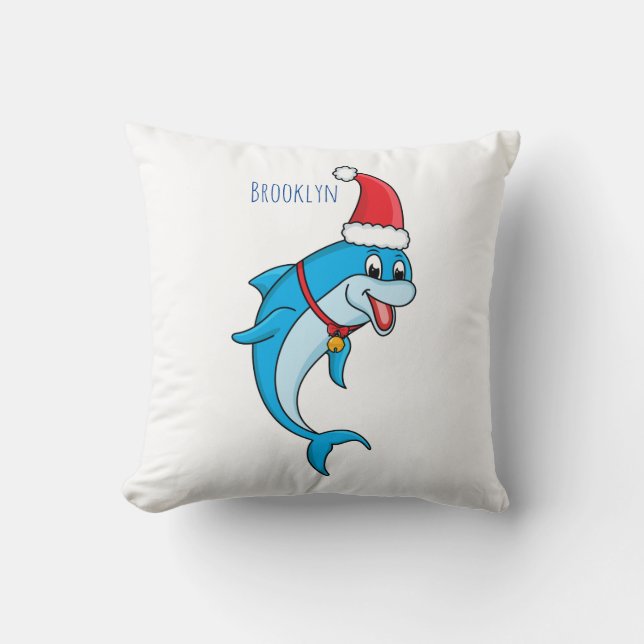 Cute delphin med Santa hat-tecknad Kudde (Framsida)