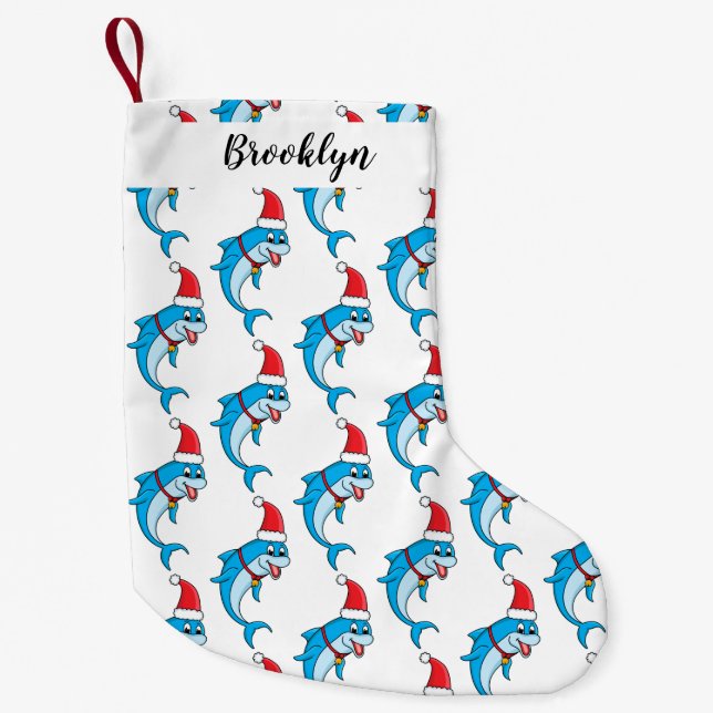 Cute delphin med Santa hat-tecknad Liten Julstrumpa (Framsidan)