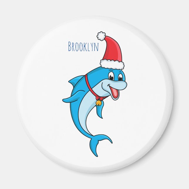 Cute delphin med Santa hat-tecknad Magnet (Framsidan)