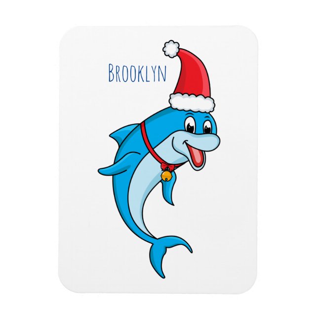 Cute delphin med Santa hat-tecknad Magnet (Vertikal)