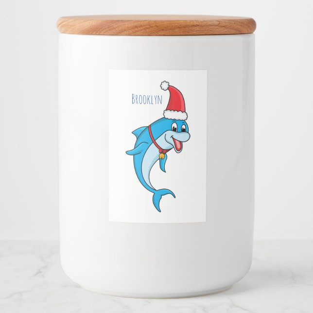 Cute delphin med Santa hat-tecknad Mat Etikett (Framsida)