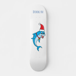 Cute delphin med Santa hat-tecknad Mini Skateboard Bräda 18,5 Cm