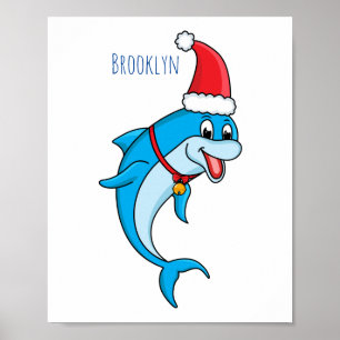 Cute delphin med Santa hat-tecknad Poster