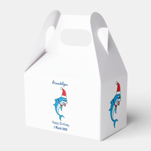 Cute delphin med Santa hat-tecknad Presentaskar (Framsidan Sidan)