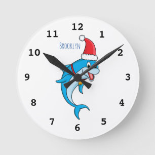 Cute delphin med Santa hat-tecknad Rund Klocka