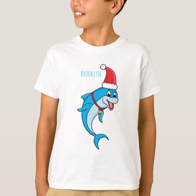 Cute delphin med Santa hat-tecknad T Shirt (Framsida)