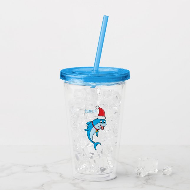 Cute delphin med Santa hat-tecknad Take Away Mugg (Baksida Ice)