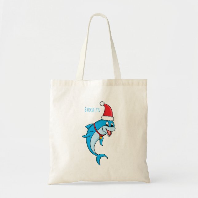 Cute delphin med Santa hat-tecknad Tygkasse (Framsidan)