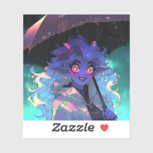 Cute Demon Anime Girl in Rain Klistermärken