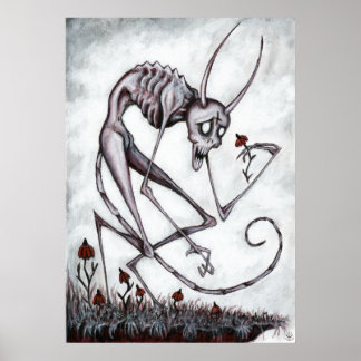 Cute demon med blomkrylmålning poster