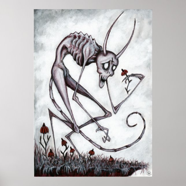 Cute demon med blomkrylmålning poster (Framsidan)
