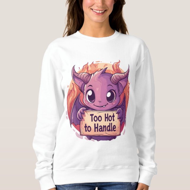 Cute Demon med en "För Hett att hantera"-skylt T Shirt (Framsida)