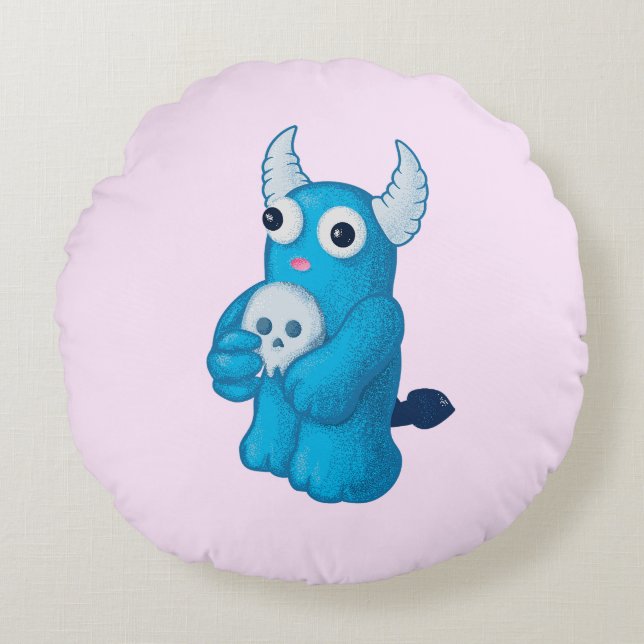 Cute Demon Skull - Halloween Tecknade figurer Rund Kudde (Framsidan)