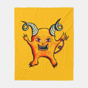 Cute Demon Tecknade figurer Kids Gult Fleecefilt