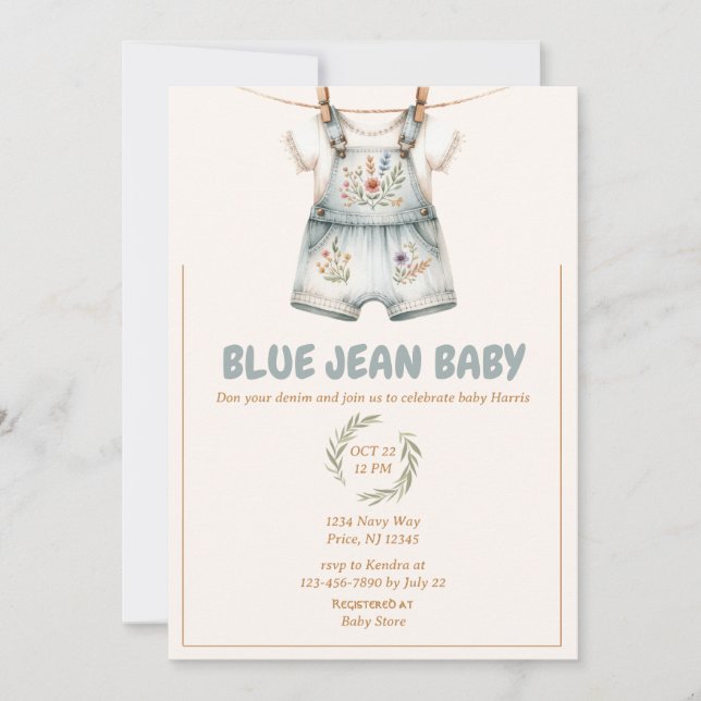 Cute Denim Blue Jean Baby Shower Inbjudningar (Framsida)