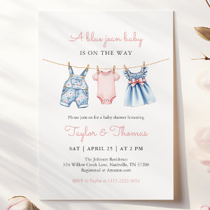 Cute Denim Blue Jean Girl Baby Shower-inbjudan Inbjudningar