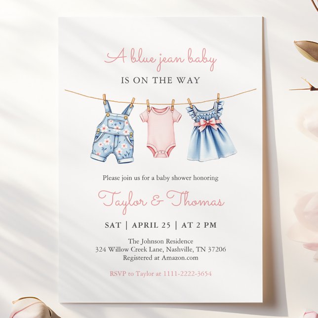 Cute Denim Blue Jean Girl Baby Shower-inbjudan Inbjudningar (Skapare uppladdad)