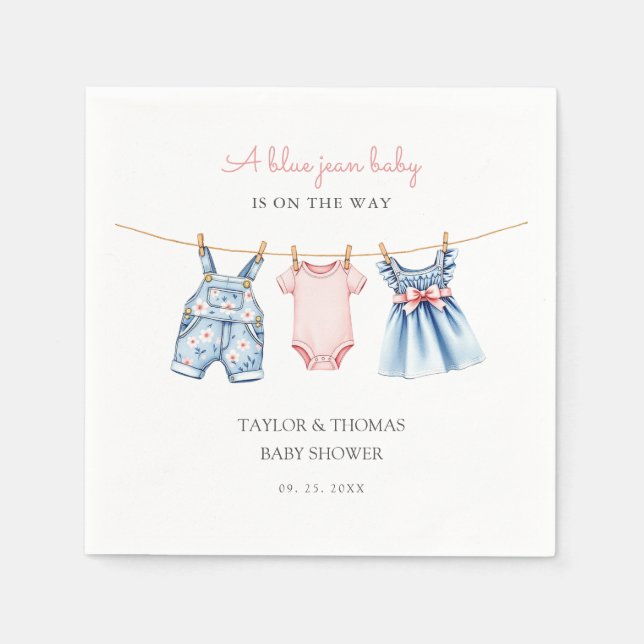 Cute Denim Blue Jean Girl Baby Shower Pappersservett (Framsidan)