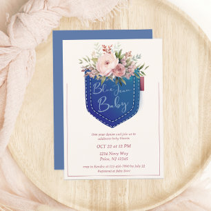 Cute Denim Blue Jean Girls Baby Shower Inbjudningar