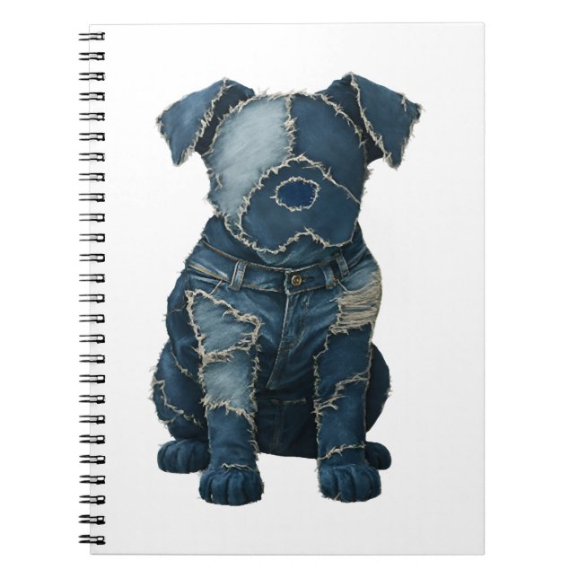 Cute Denim Patchwork Art Dog T-Shirt Anteckningsbok (Framsidan)