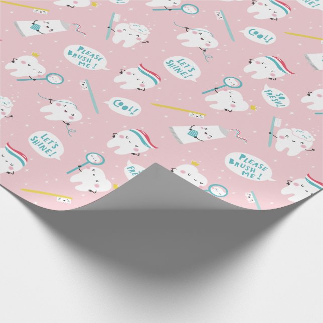 Cute Dental pattern Pink Brush your Teeth Presentpapper (Hörn)