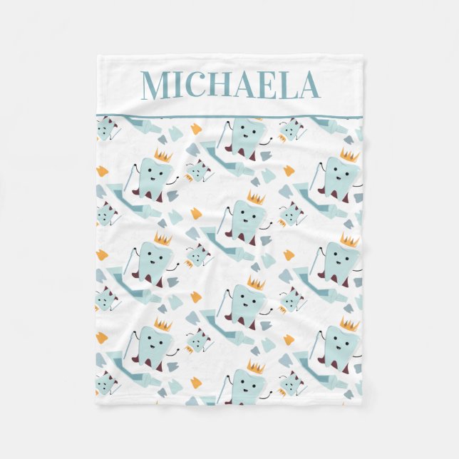 Cute Dentist Dental Hygienist Tooth Mönster White Fleecefilt (Framsidan)