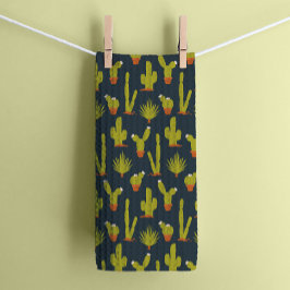 Cute Desert Cactus Plants on Navy Blue Kökshandduk
