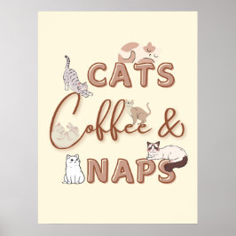 Cute Design for Cats & Coffee Älskare Poster