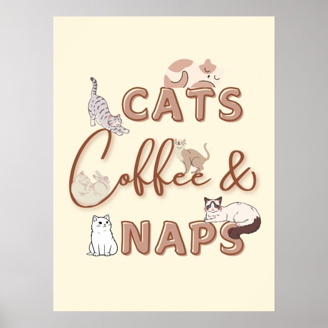 Cute Design for Cats & Coffee Älskare Poster (Framsidan)