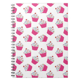 Cute Dessert Bright Rosa Cupcoa Mönster Anteckningsbok