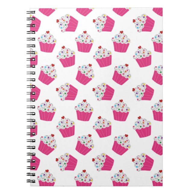 Cute Dessert Bright Rosa Cupcoa Mönster Anteckningsbok (Framsidan)