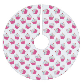 Cute Dessert Bright Rosa Cupcoa Mönster Julgransmatta Borstad Polyester