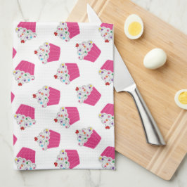 Cute Dessert Bright Rosa Cupcoa Mönster Kökshandduk