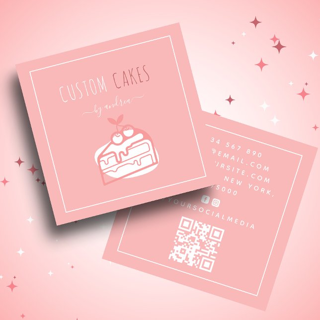 Cute Dessert Cake Artist QR Code Social Media Cool Fyrkantigt Visitkort (Skapare uppladdad)