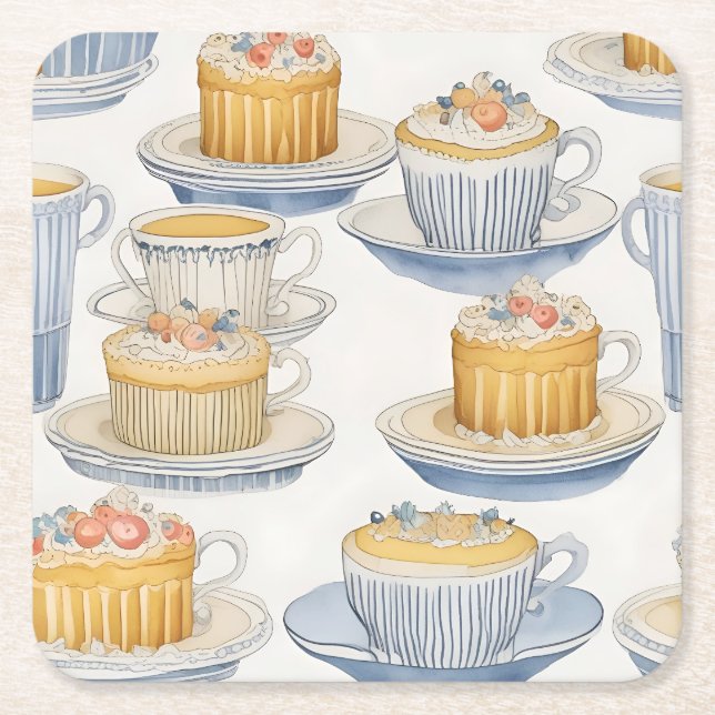 Cute dessert och kaffekonst underlägg papper kvadrat (Framsidan)