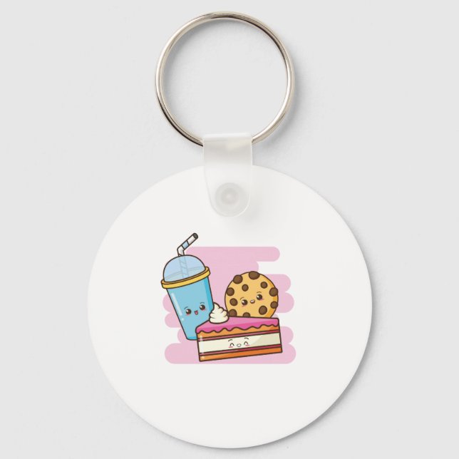Cute Dessert Trio - Kaka, cookie och Drink Nyckelring (Framsida)
