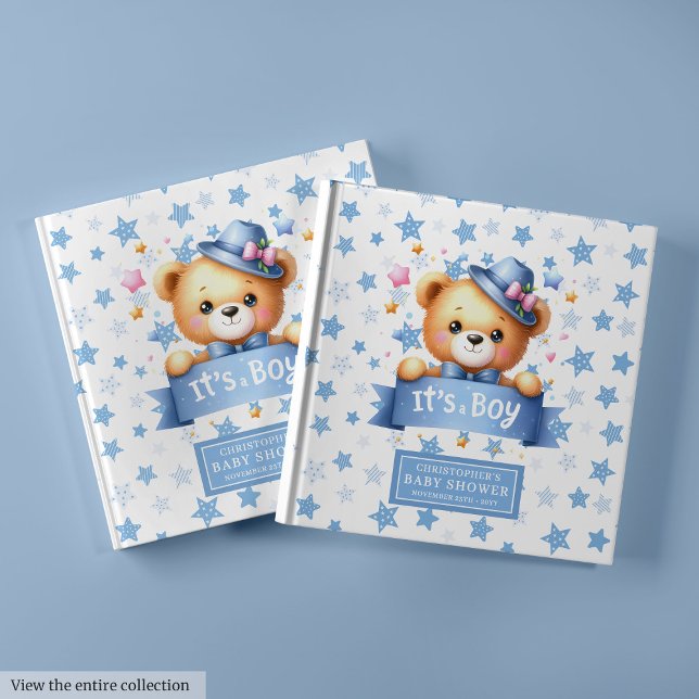 Cute Det är en nalle-babyduschgäst bok (Cute It’s a boy teddy bear baby shower guest book)