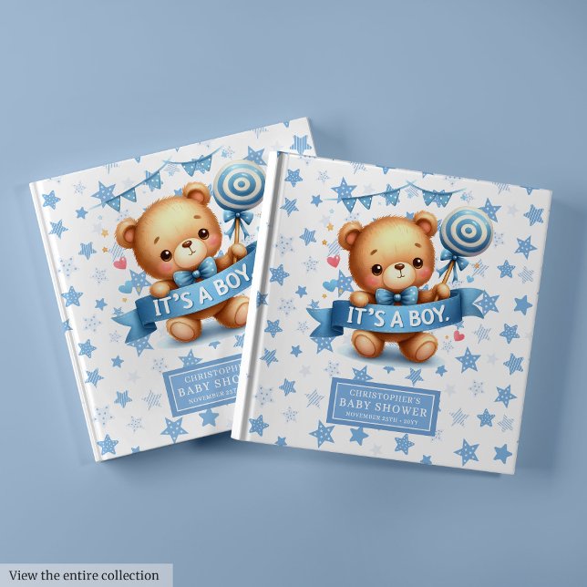 Cute Det är en pojk-babygäst Bok att skriva under (Adorable It’s a boy teddy bear baby shower keepsake)