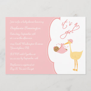 Cute det är en rosa stork inbjudan till barndusch